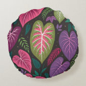 Tropical Caladium Round Pillow – Purple & Green Bo ラウンドクッション (裏面)