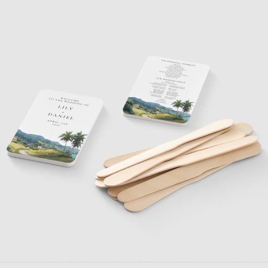 Tropical Caribbean Wedding Program Hand Fan ハンドファン (組立なし)