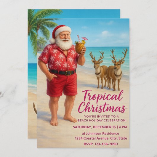 Tropical Christmas Beach Party Invitation 招待状 (正面/裏面)