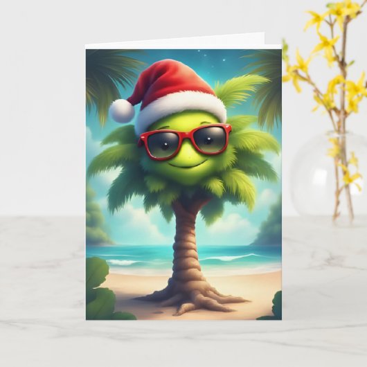 Tropical Christmas Cheer – Santa Palm Tree Card カード (黄色い花)
