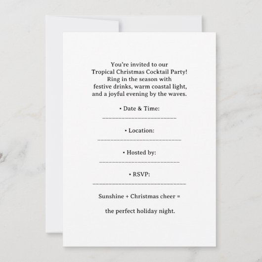 Tropical Christmas Cocktail Party Invitation 招待状 (裏面)