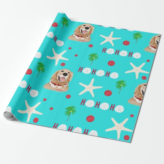 Tropical Christmas Dog Wrapping Paper Roll ラッピングペーパー (アンロールド)