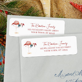 Tropical Christmas Flamingo Return Address ラベル