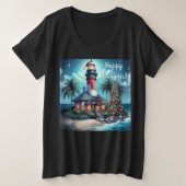 Tropical Christmas Lighthouse Nautical Holidays プラスサイズTシャツ (デザイン正面)