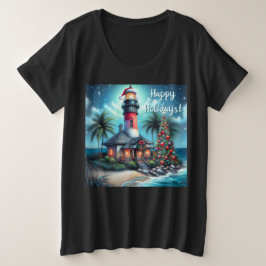 Tropical Christmas Lighthouse Nautical Holidays プラスサイズTシャツ
