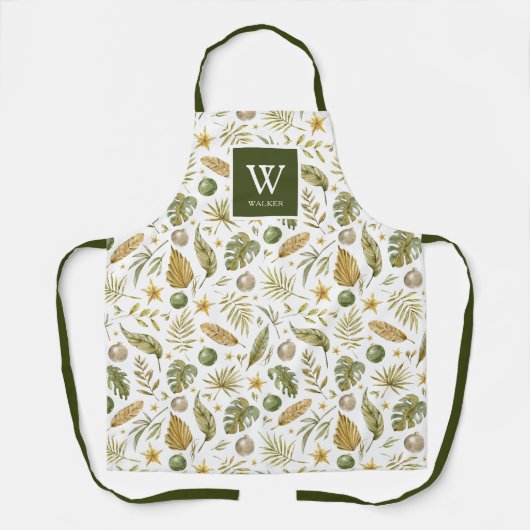 Tropical Christmas Monogram Name エプロン (正面)