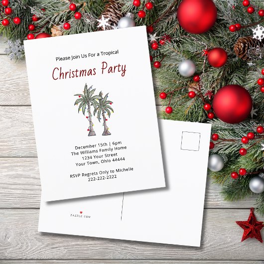 Tropical Christmas Palm Trees Beach Holiday Party インビテーションポストカード