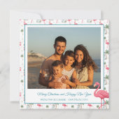 Tropical Christmas Pink Flamingo Family Photo シーズンカード (正面)