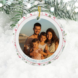 Tropical Christmas Pink Flamingo Family Photo セラミックオーナメント
