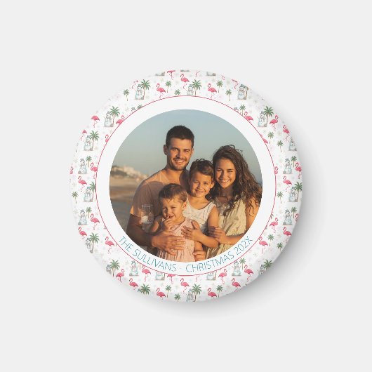 Tropical Christmas Pink Flamingo Family Photo マグネット (正面)