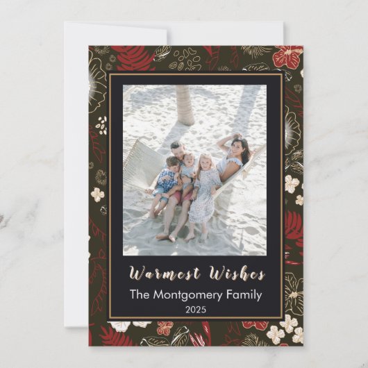 Tropical Christmas Red Hibiscus Palm Warm Wishes シーズンカード (正面)