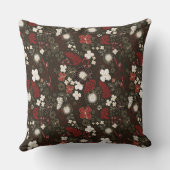 Tropical Christmas Red Sage Black Hibiscus Floral クッション (裏面)