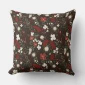 Tropical Christmas Red Sage Black Hibiscus Floral クッション (正面)
