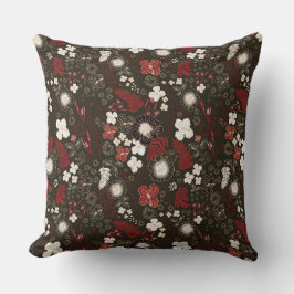 Tropical Christmas Red Sage Black Hibiscus Floral クッション