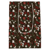 Tropical Christmas Red Sage Black Hibiscus Floral ミディアムペーパーバッグ (裏面)