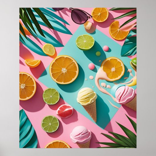 Tropical Citrus & Beach Aesthetic Wall Art ポスター (正面)