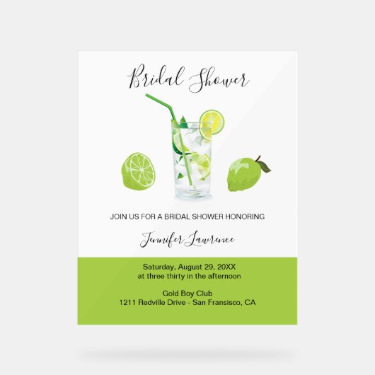 Tropical Citrus Green Lime Bridal Shower アクリルサイン (正面)