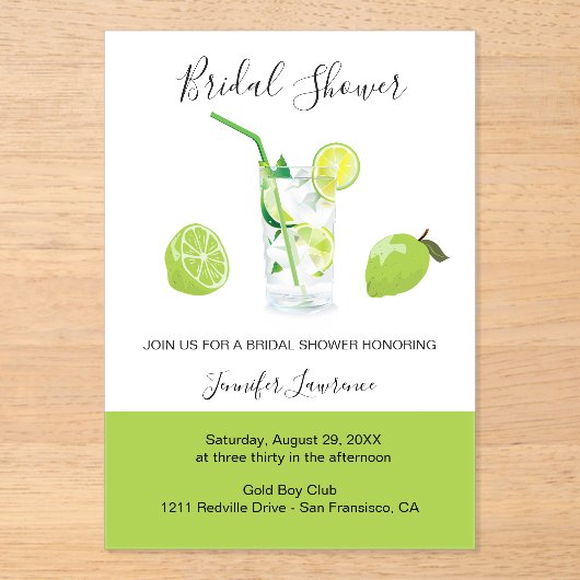 Tropical Citrus Green Lime Bridal Shower  アクリル招待状 (正面)