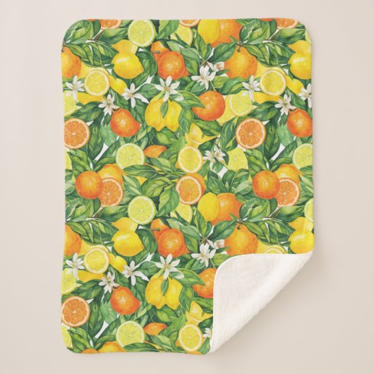 Tropical Citrus Medley Watercolor Pattern シェルパブランケット (正面)
