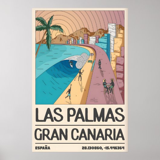 Tropical Coastal Art Print, Palm Tree Bay, Retro ポスター (正面)