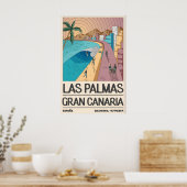 Tropical Coastal Art Print, Palm Tree Bay, Retro ポスター (キッチン)