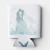 Tropical Coastal Beach Wedding Watercolor Seashell 缶クーラー (裏面)