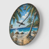 Tropical Coastal Ocean palm Tree Beach ラージ壁時計 (傾斜)