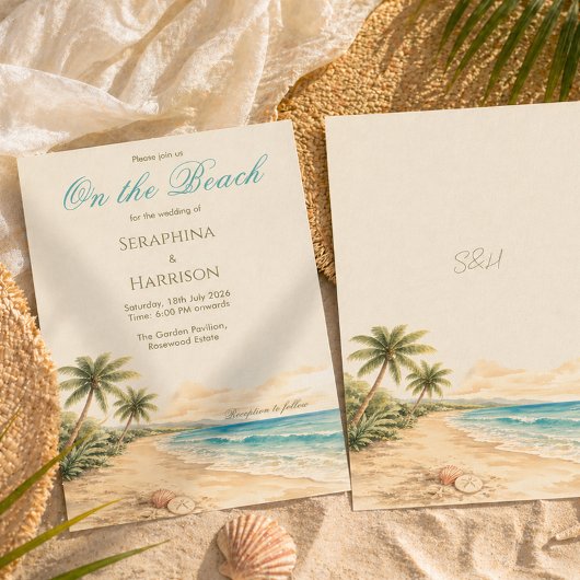 Tropical Coastal On the Beach Destination Wedding  招待状