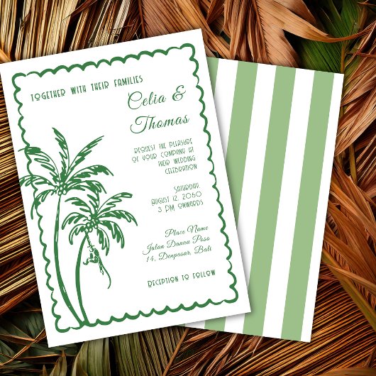 Tropical Coastal Retro Beach Destination Wedding  招待状