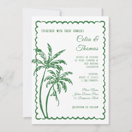 Tropical Coastal Retro Beach Destination Wedding  招待状 (正面)