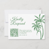 Tropical Coastal Retro Beach Green Wedding QR Code 出欠カード (正面)
