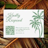 Tropical Coastal Retro Beach Green Wedding QR Code 出欠カード