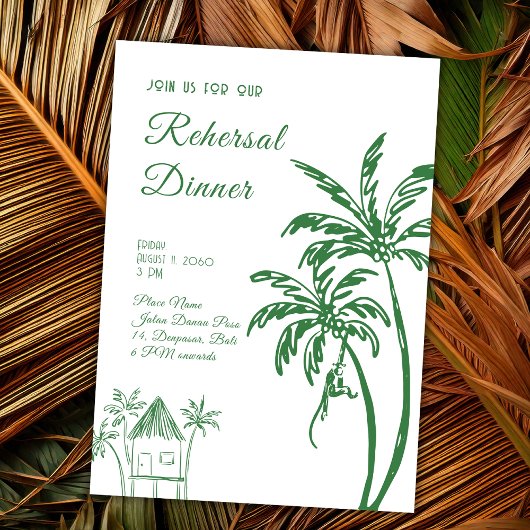 Tropical Coastal Retro Beach Rehersal Dinner 招待状