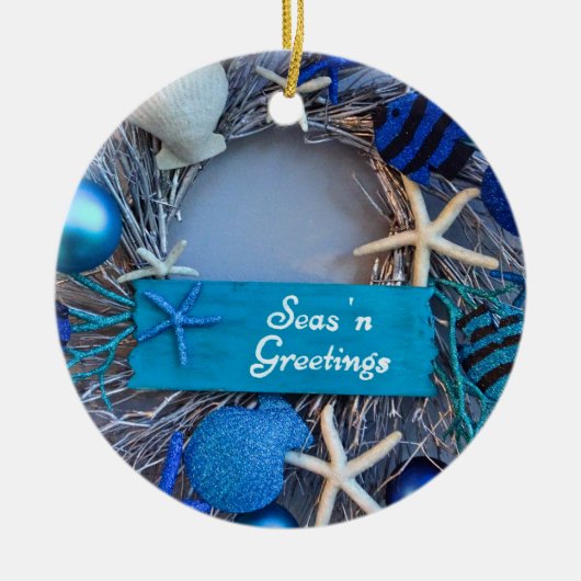 Tropical Coastal Seashell Holiday Christmas セラミックオーナメント (正面)