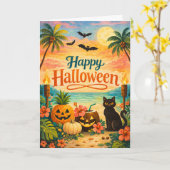 Tropical Colorful Whimsical Halloween カード (黄色い花)