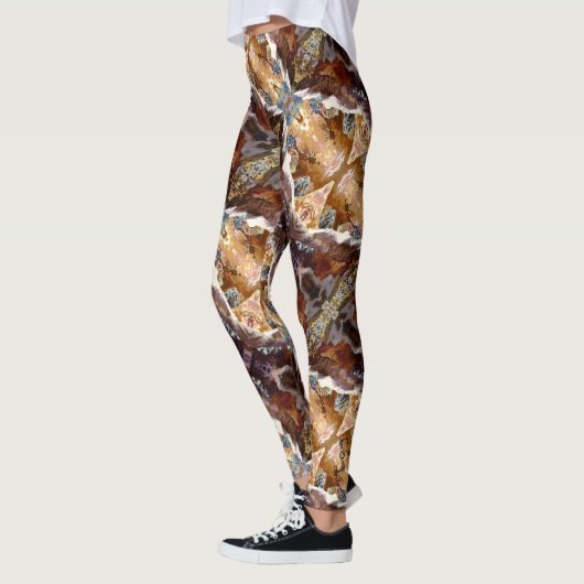 Tropical Coral Ocean Pattern Brown Leggings レギンス (左)