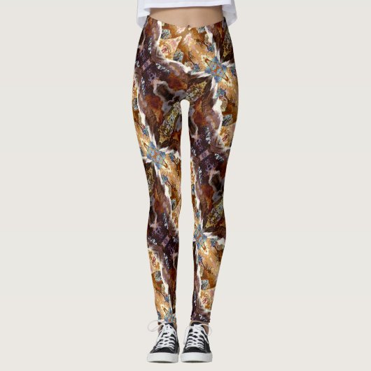 Tropical Coral Ocean Pattern Brown Leggings レギンス (正面)
