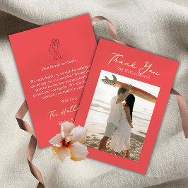 Tropical Coral Pink Flat Thank You Card サンキューカード