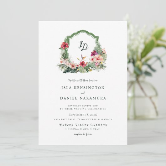 Tropical Crest Hibiscus Hawaii Destination Wedding 招待状 (スタンド正面)