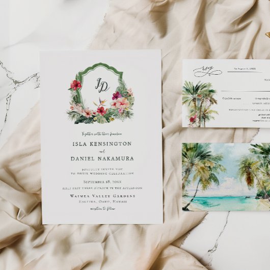 Tropical Crest Hibiscus Hawaii Destination Wedding 招待状