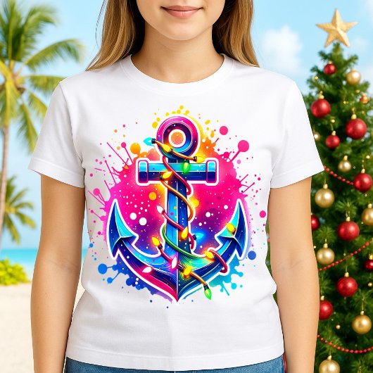 Tropical Cruise Christmas Anchor with Lights Tシャツ