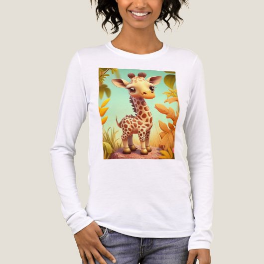 Tropical Cute Baby Giraffe Cartoon-37560 トライブレンドＴシャツ (正面)