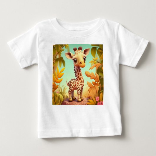 Tropical Cute Baby Giraffe Cartoon-37560 ベビーTシャツ (正面)