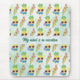 Tropical Cute Pineapple Pattern + Custom Text マウスパッド