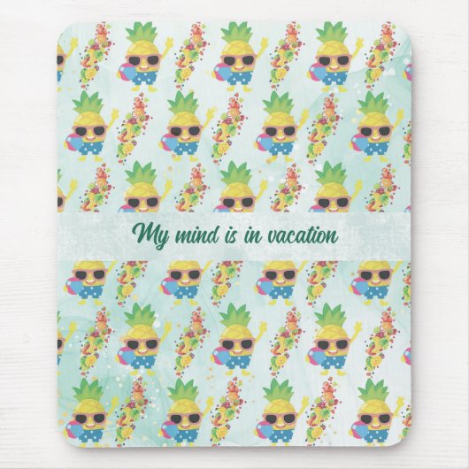 Tropical Cute Pineapple Pattern + Custom Text マウスパッド (正面)