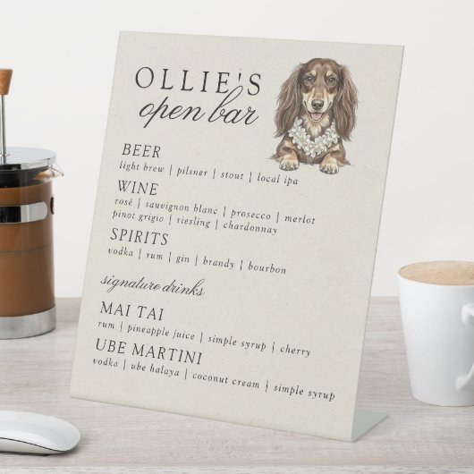 Tropical Dachshund Wedding Open Bar Menu 台座サイン (インサイチュ)