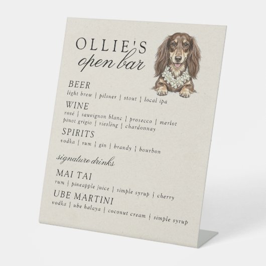 Tropical Dachshund Wedding Open Bar Menu 台座サイン (正面)
