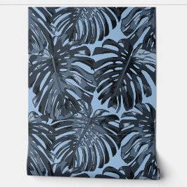 Tropical Dark Blue Black Jungle Leaves 壁紙