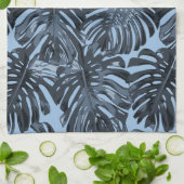 Tropical Dark Blue Monstera Jungle Leaves キッチンタオル (折り畳み)