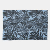 Tropical Dark Blue Monstera Jungle Leaves キッチンタオル (横)